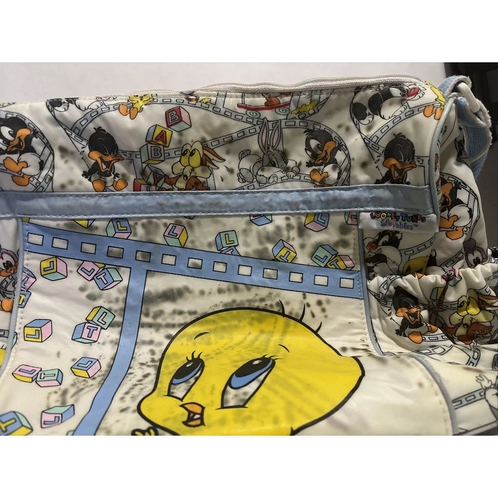 Looney Tunes Vintage Diaper Bag Baby Tweety Bird Bugs Bunny Stains 17